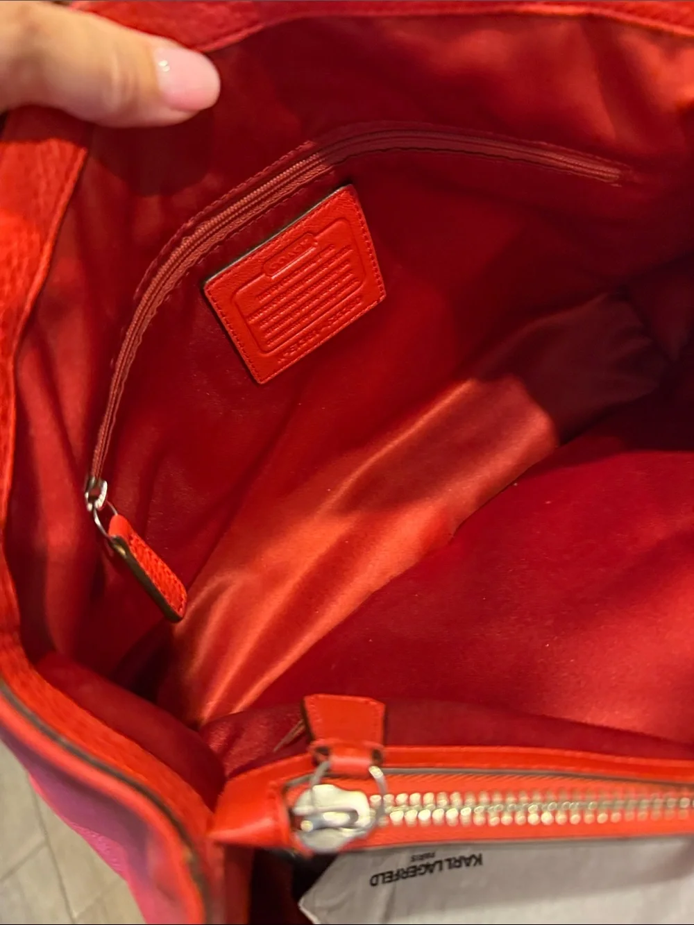 Coach Park Red Leather Carry All Totr with Yellow Tag Accent